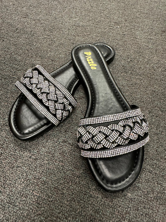 Black sandals with rhinestones