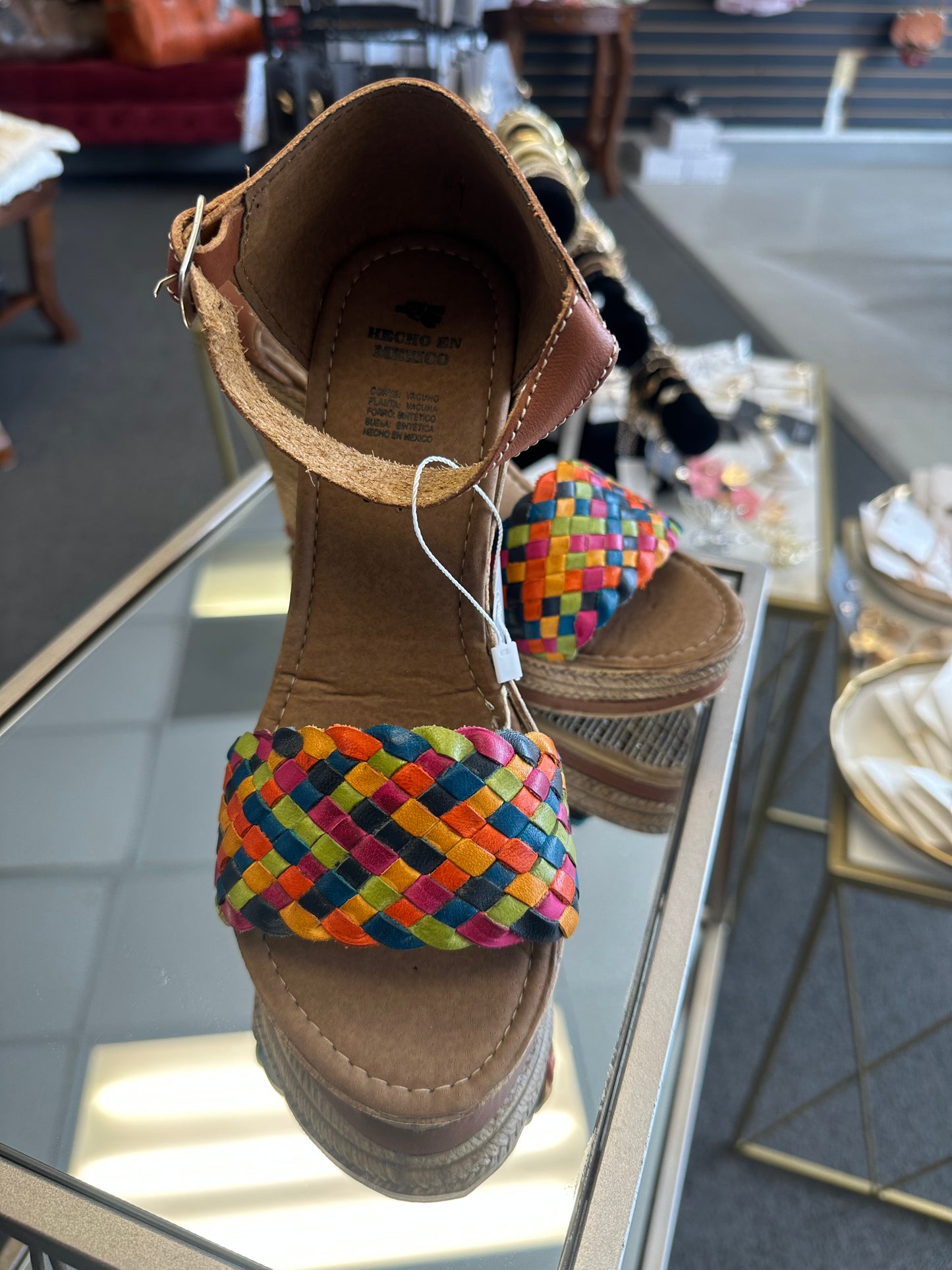 Multicolor leather wedges