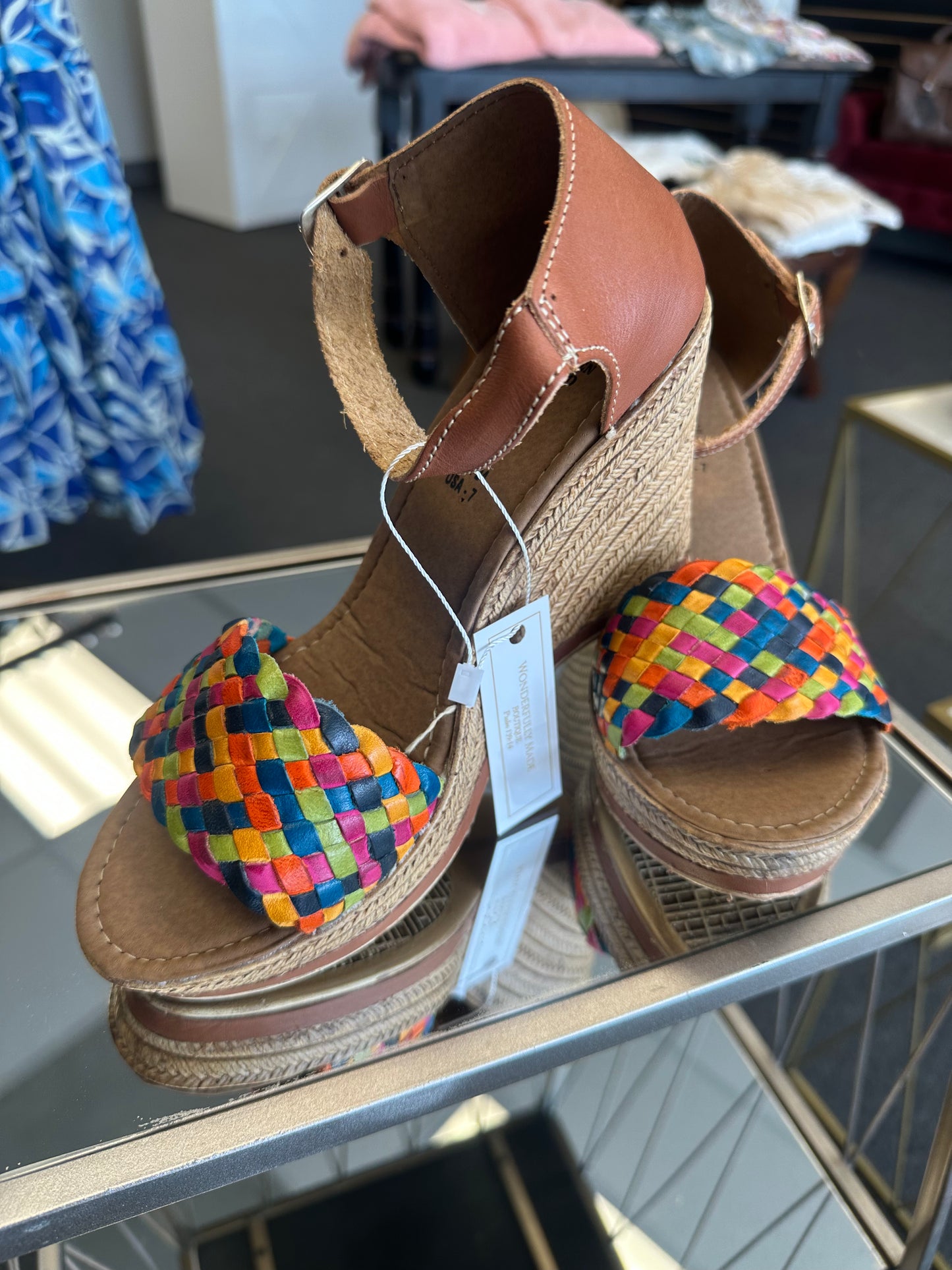 Multicolor leather wedges