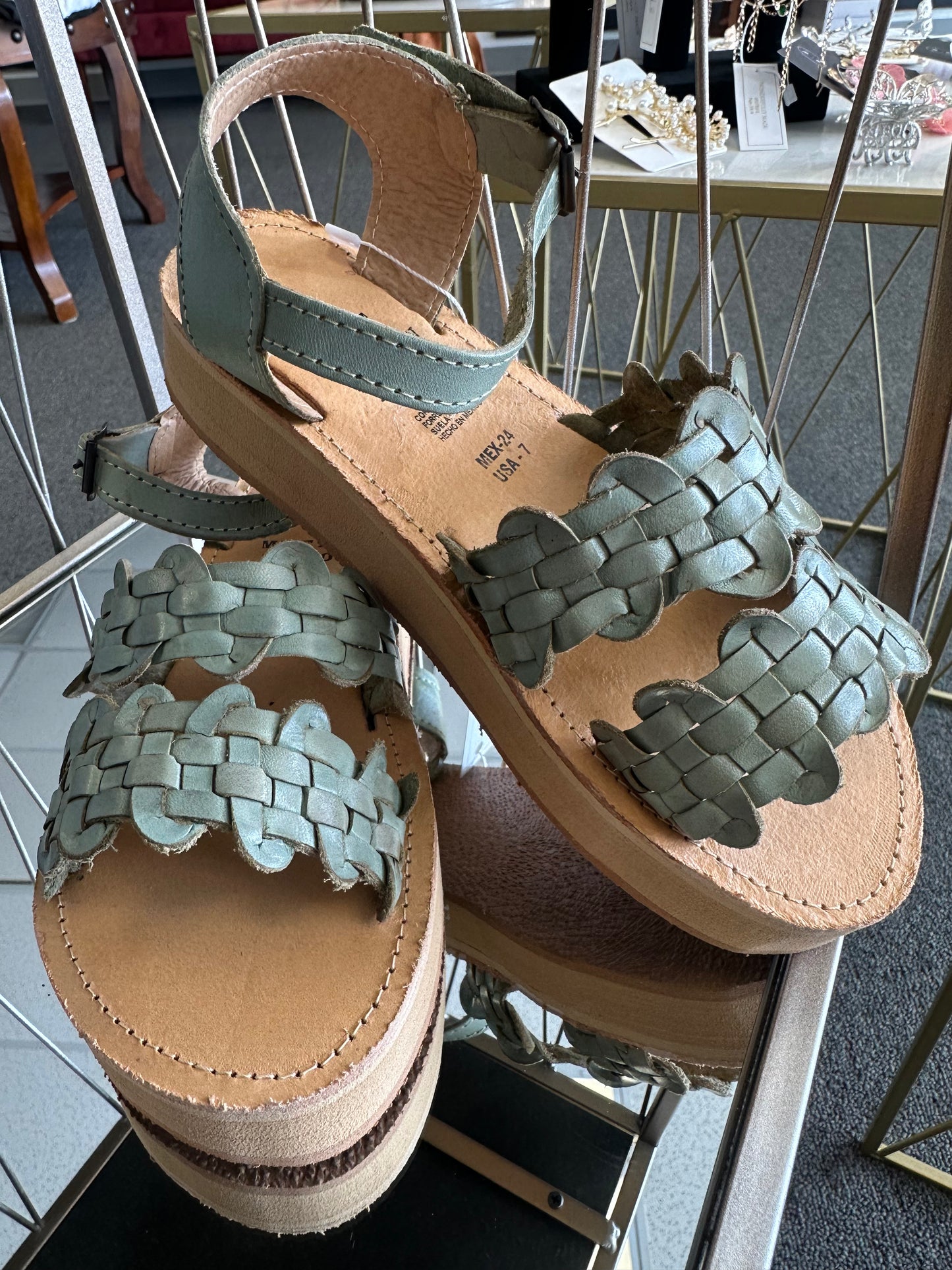Olive green leather sandals