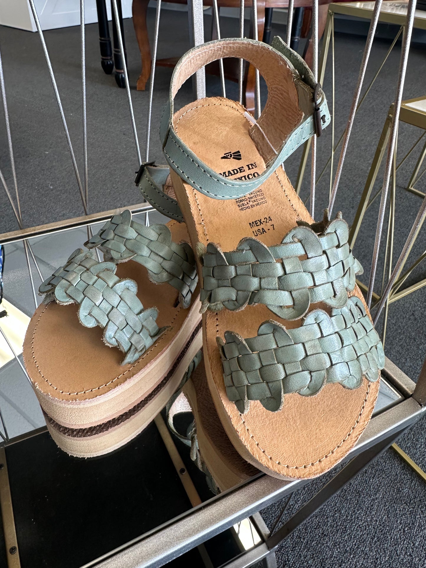Olive green leather sandals