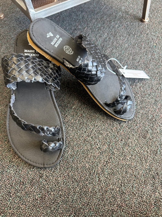 Black leather summer sandals