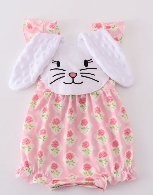 Pink bunny baby romper