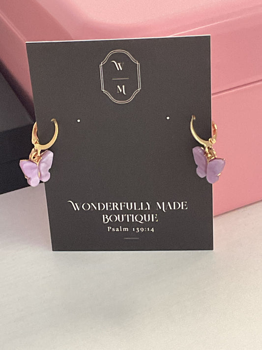 Small purple butterfly earrings