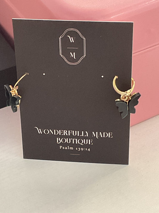 Small black butterfly earrings