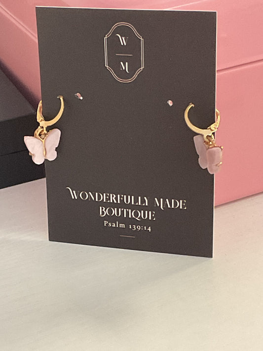 Small pink butterfly earrings