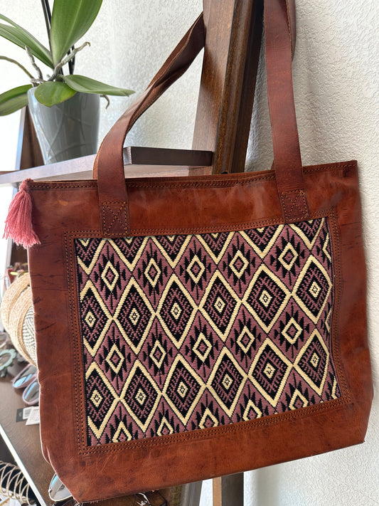 Leather embroidered brown purse