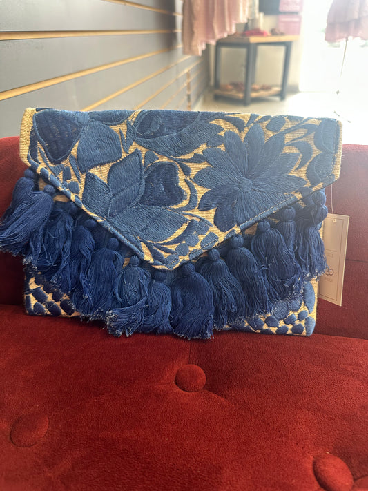 Blue embroidered purse