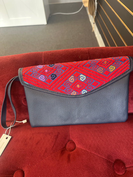 Navy and Red leather wallet/ Purse