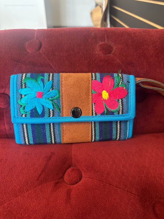 Blue and flower wallet stitched