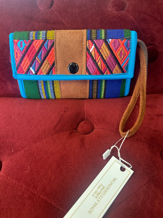 Blue colorful wallet stitched