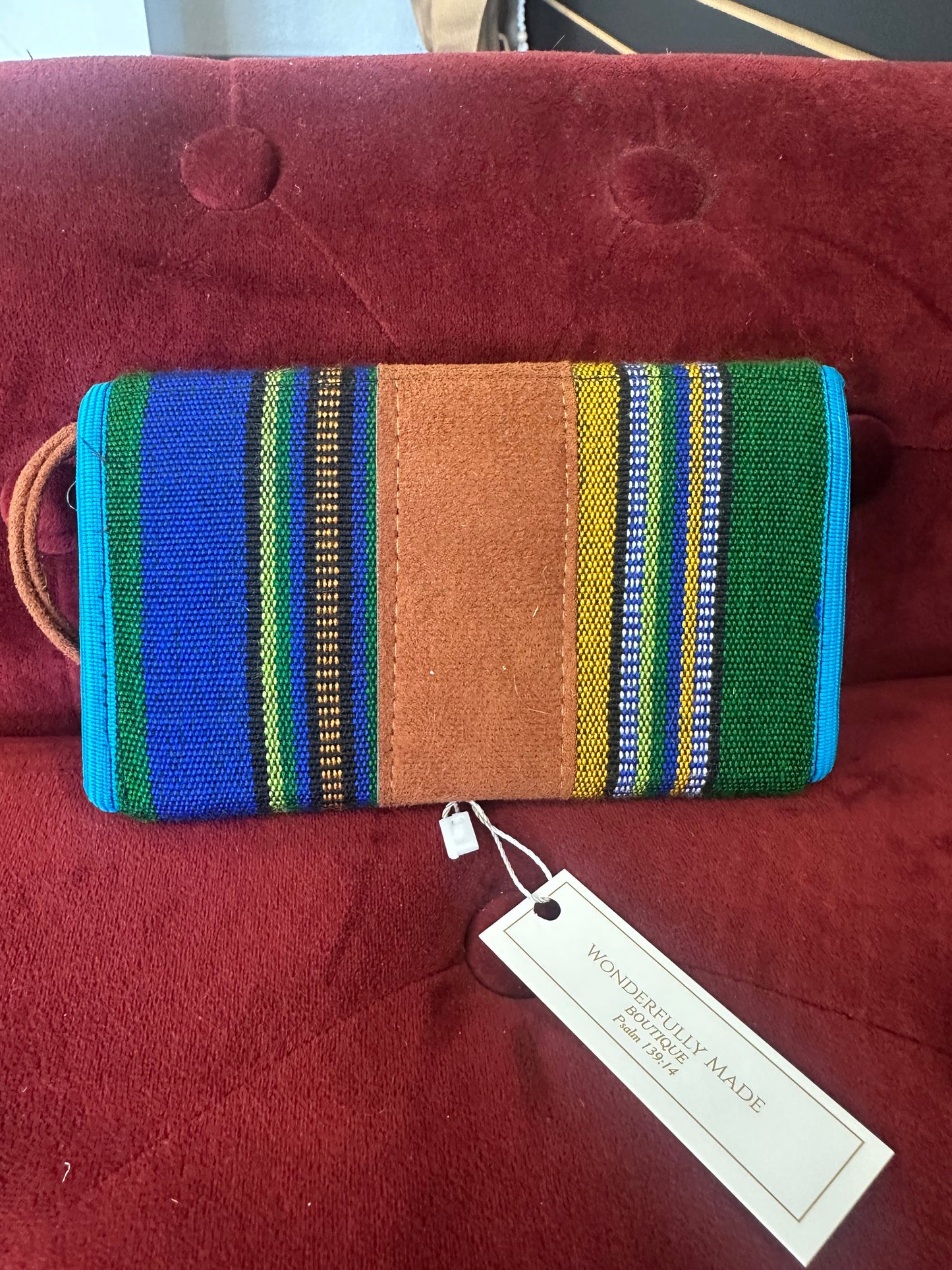 Blue colorful wallet stitched