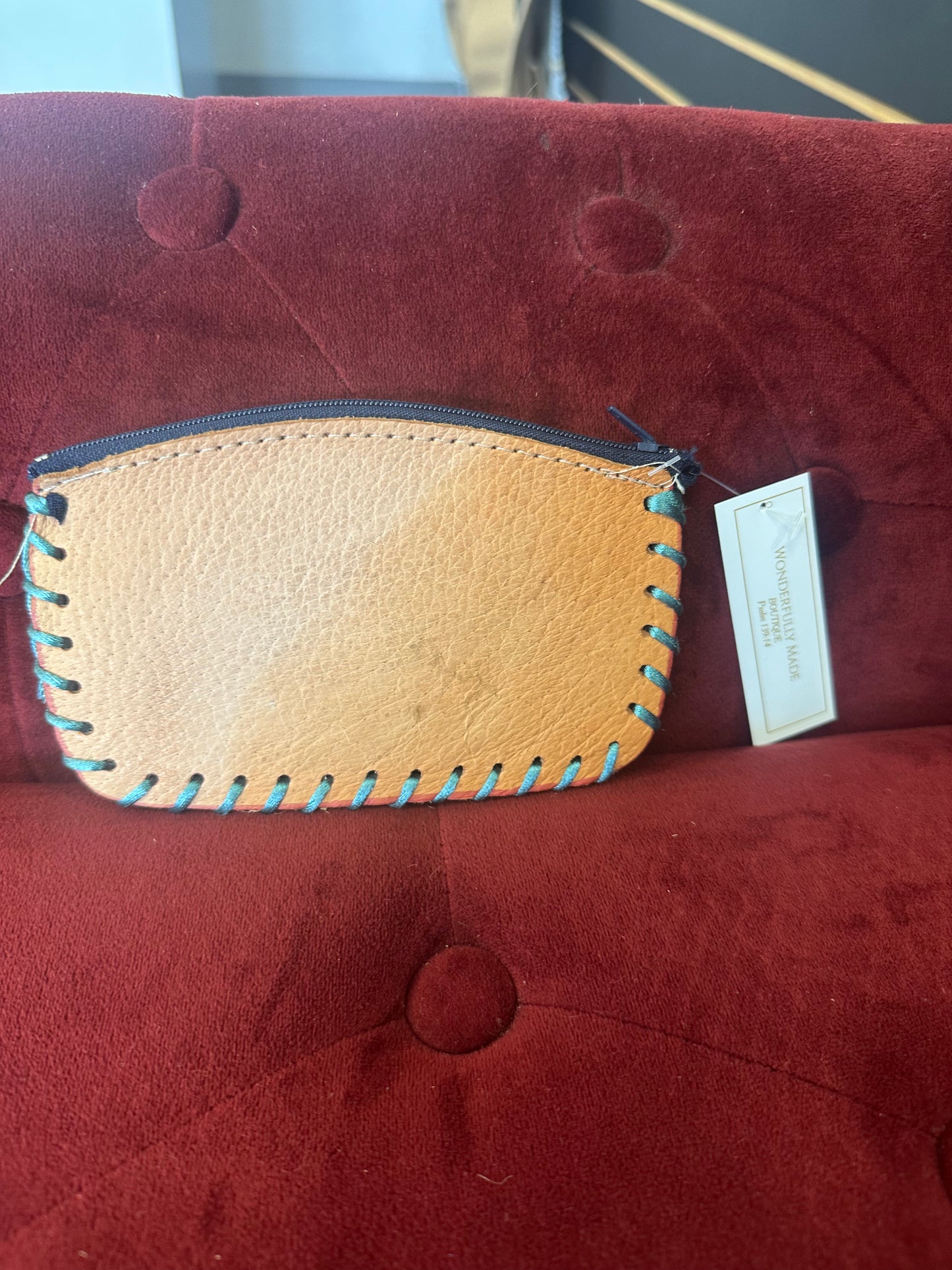 Leather coin purse blue flower