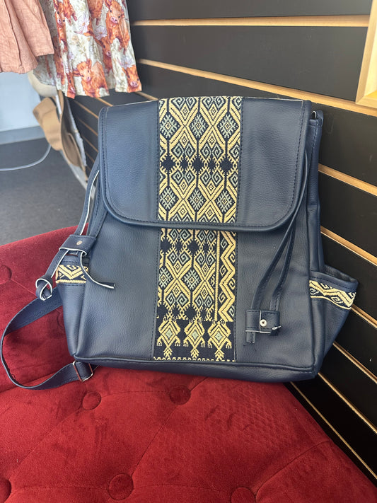 Blue embroidered backpack