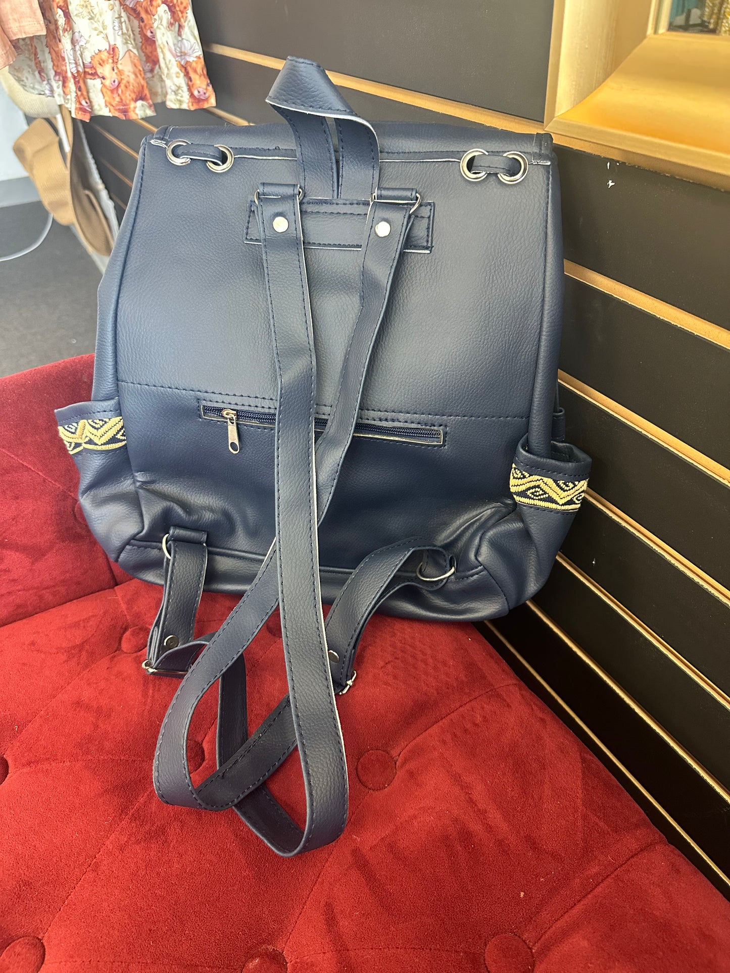 Blue embroidered backpack