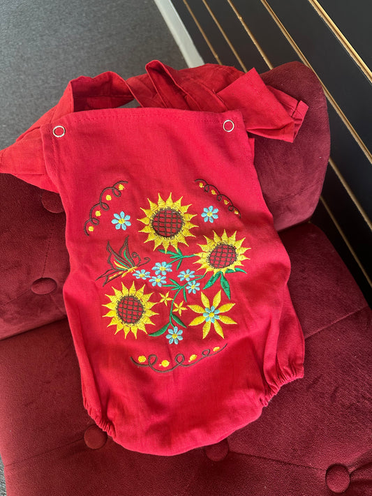Little girls embroidered red romper